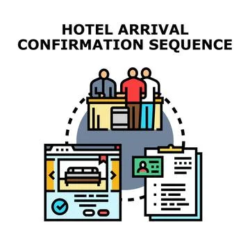 Hotel arrival confirmation sequence for online booking process Stock Illustration