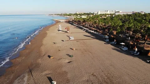Hotel beach and sand braid between sea and river in Belek Stock Footage 172357414