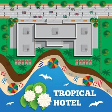 The hotel is on the beach. Stock Illustration
