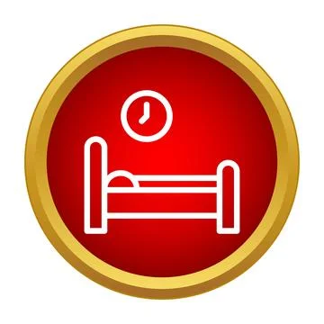 Hotel bed clock icon indicating check in time Stock Illustration