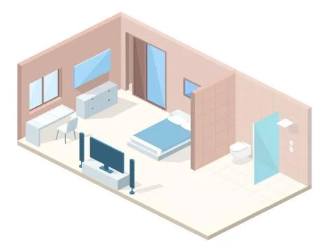 Hotel bedroom cross section vector illustration イラスト素材