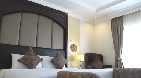 Hotel bedroom interior Stock Footage 55680442