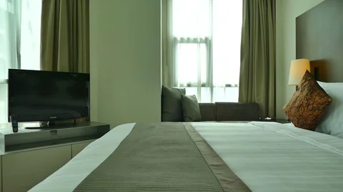 Hotel bedroom interior Stock Footage 76153137