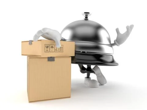 Hotel bell character with stack of boxes Stock Illustration