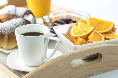 Hotel breakfast tray Stock-Fotos