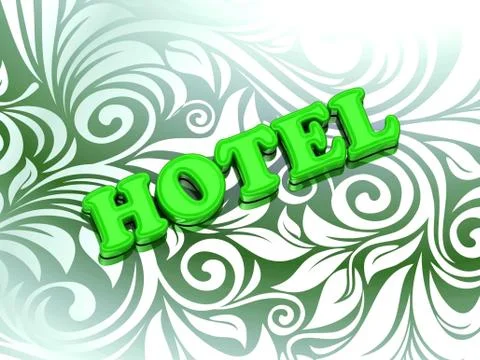 HOTEL  bright color letters on nice green ornament background Stock Illustration
