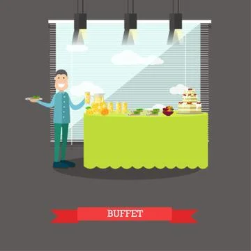 Hotel buffet vector illustration in flat style Stock Illustration