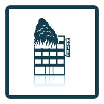 Hotel building in fire icon Ilustración de archivo