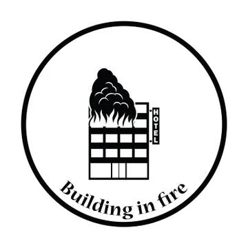 Hotel building in fire icon Ilustración de archivo