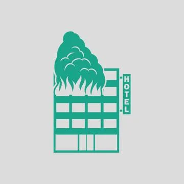 Hotel building in fire icon Ilustración de archivo