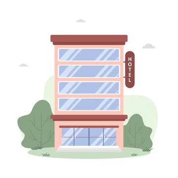 Hotel building in flat style on white background. Modern city urban landscape Ilustración de archivo