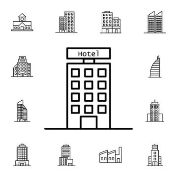 Hotel, building flat vector icon in buildings pack Stock Illustration