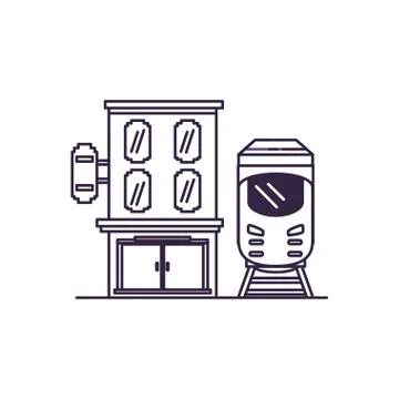 Hotel building place with train Stock-Illustration