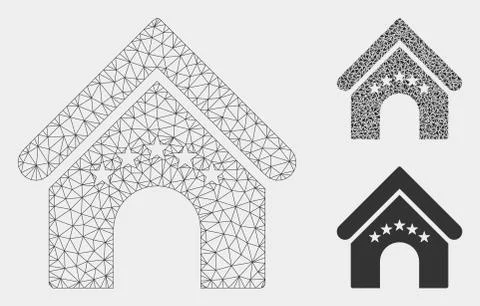 Hotel Building Vector Mesh Carcass Model and Triangle Mosaic Icon Ilustración de archivo