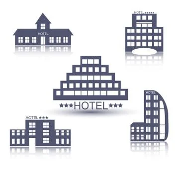 Hotel buildings flat design set Stock Illustration
