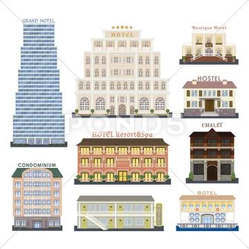 Hotel buildings vector illustration Stock Illustration