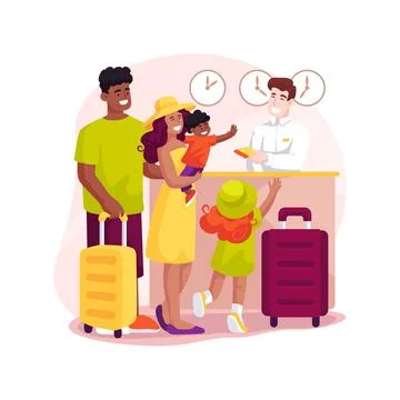 Hotel check-in isolated cartoon vector illustration. Ilustración de archivo
