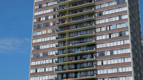 Hotel. Classic 60's style. Close up. Sunny day. Stock Footage 158334341