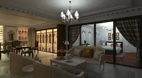 Hotel comfortable apartment 3d illustration Stock Illustration