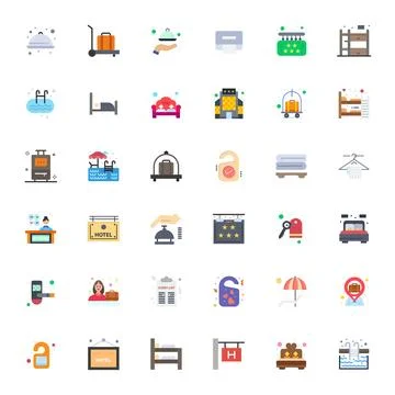 Hotel Complete Vector Package with 36 256x256 Flat Display Perfect Icons Stock Illustration