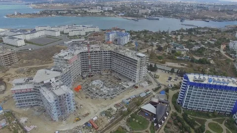 The hotel complex Aquamarine and Aqua Park Zurbagan in the Victory Park of Stock Footage 72078432