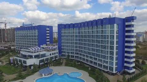 The hotel complex Aquamarine and Aqua Park Zurbagan in the Victory Park of Stock Footage 72079082
