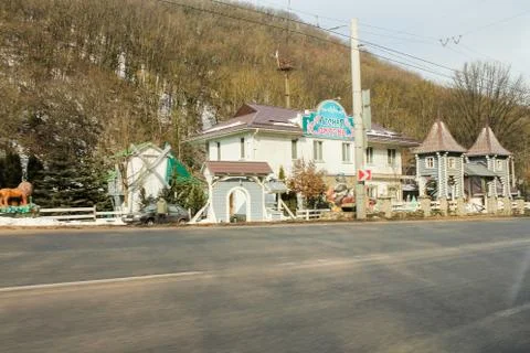 Hotel complex by the road. Stock Photos