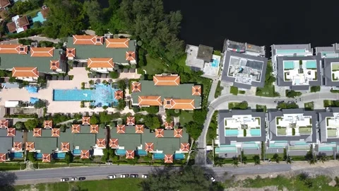 Hotel complex in the tropics, high altitude view, drone view of the hotel Stock Footage 171932825