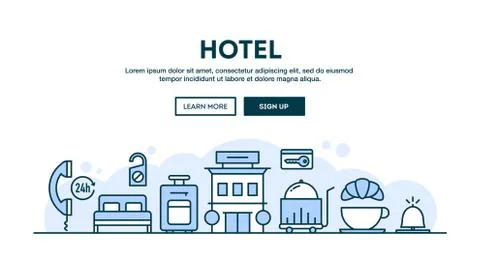 Hotel, concept header, flat design thin line style Stock Illustration