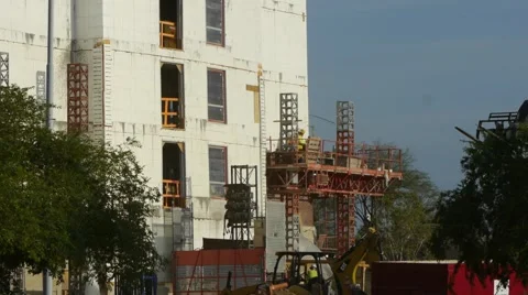 Hotel Construction - Workers &amp;amp; Equipment Stock Footage 60749453