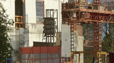 Hotel Construction - Workers &amp;amp; Equipment Stock Footage 60749805