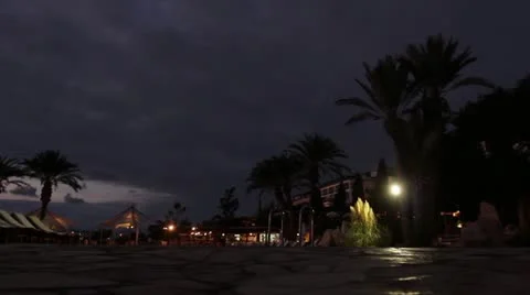 Hotel courtyard at night Stock Footage 20587566