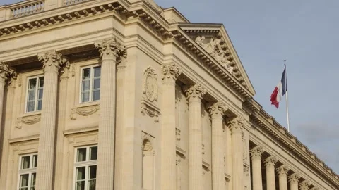 Hotel de la Marine building facade with French flag Stock Footage 344829449