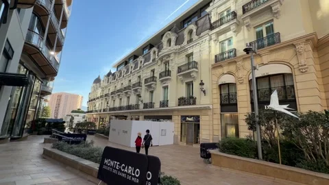 Hotel de Paris and High End Shops Monte Carlo Monaco - Street View Stock Footage 346499080