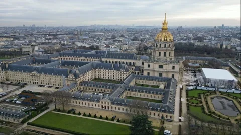 Hotel des Invalides complex, Paris cityscape, France. Aerial drone Stock Footage 265465519