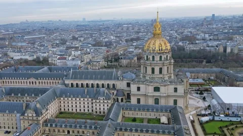Hotel des Invalides complex, Paris cityscape, France. Aerial drone view Stock Footage 266219256