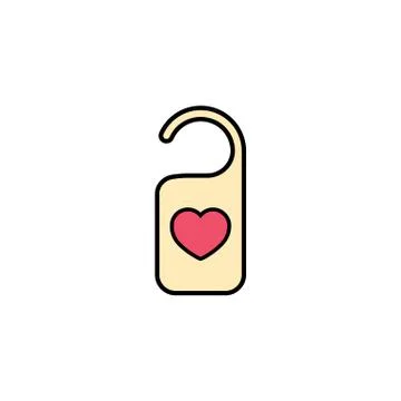 Hotel door label with red heart icon flat. Do not disturb. Love stories symbo Stock Illustration