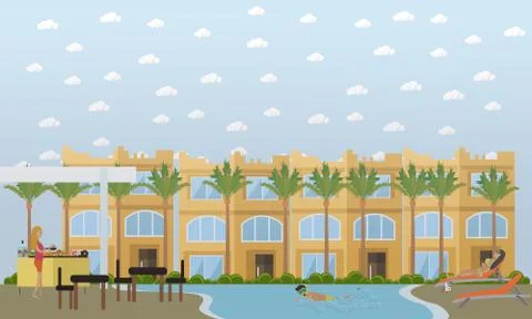 Hotel in Egypt concept vector flat style design illustration Stock Illustration