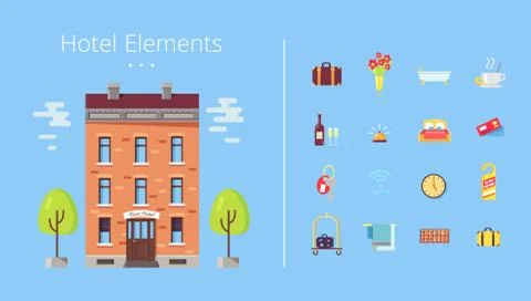 Hotel Elements Building Icons Vector Illustration Stock Illustration