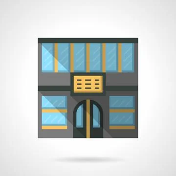 Hotel facade flat color design vector icon Stock Illustration
