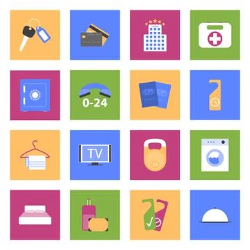 Hotel flat icons set Stock Illustration