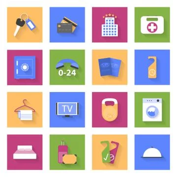 Hotel flat icons set with shadows Illustrazione stock