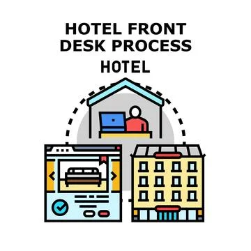 Hotel front desk process concept vector illustration Ilustración de archivo