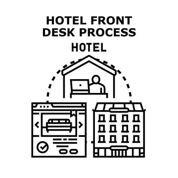 Hotel front desk process concept vector illustration Ilustración de archivo