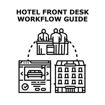 Hotel front desk workflow guide concept designing Illustrazione stock