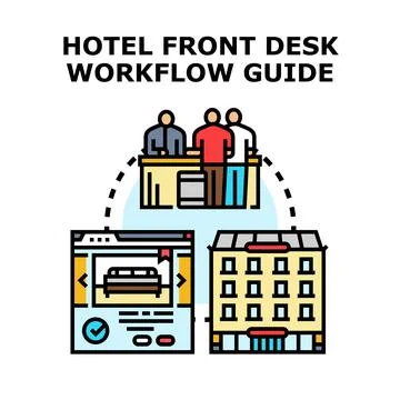 Hotel front desk workflow guide concept designing Stock Illustration