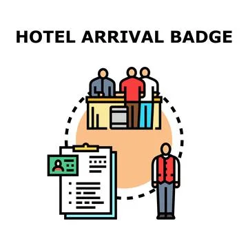 Hotel guest checking in and receiving personalized badge Stock Illustration