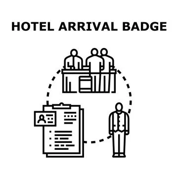 Hotel guest checking in and receiving personalized badge Stock Illustration