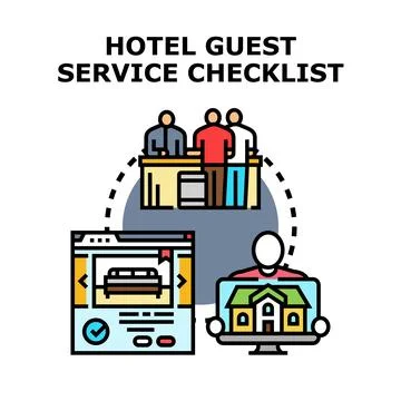 Hotel guest service checklist evaluating customer experience Illustrazione stock