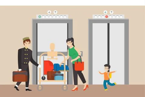 Hotel hall with elevator. Stock Illustration